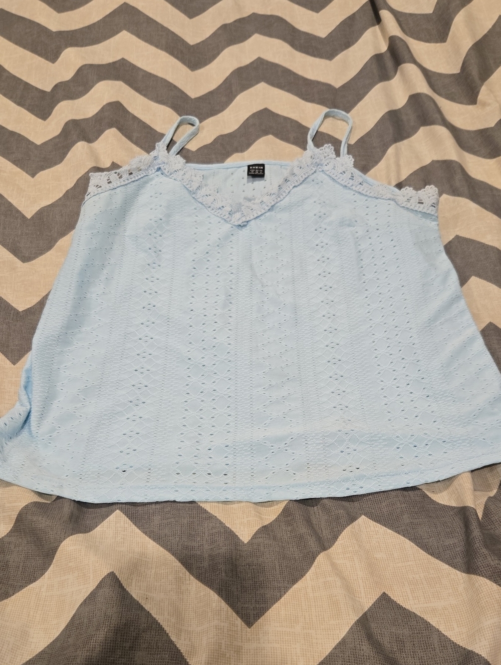 SHEIN Light Blue Eyelet Lace-Trim Cami